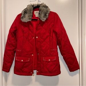 ARIAT Red Quilted Puffer Coat Light Jacket w/Faux Fur Collar Size S/P